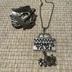Silver Angel  car visor clipand Mom's Taxi  keychain or car pendant .